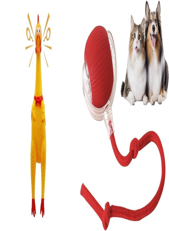 PET FUN مجموعة ألعاب الحيوانات الأليفة المكونة من قطعتين | لعبة دجاجة مطاطية تصدر صوتاً للكلاب وكرة تفاعلية للقطط بذيل من الحبل | ألعاب متينة تصدر صوتاً للكلاب والجراء والقطط المنزلية - Image 1